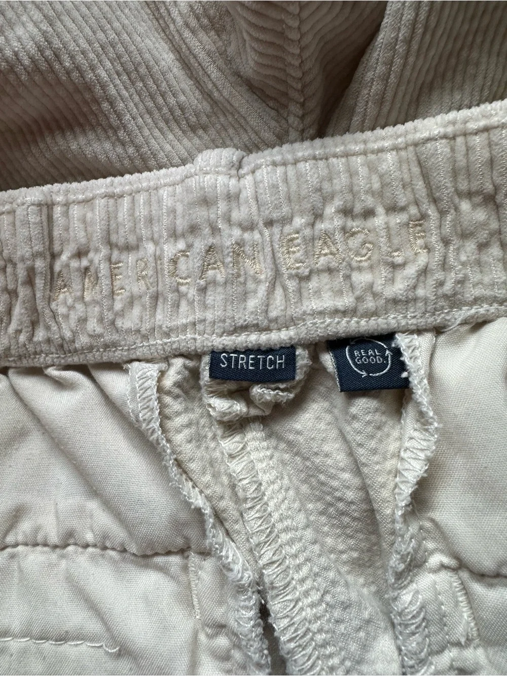 American Eagle Cream Corduroy Wide Leg Trouser Pant
